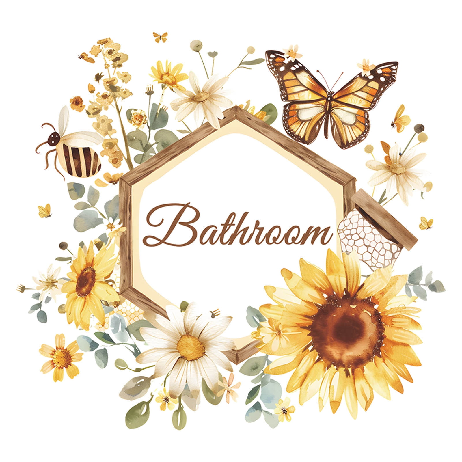 SLYNSHome Sunflower Decor Peel and Stick for Bathroom Door,Sunflower and Butterfly Garland Door Stickers,Self-Adhesive Window Clings Wall Decals for Bathroom Decorations